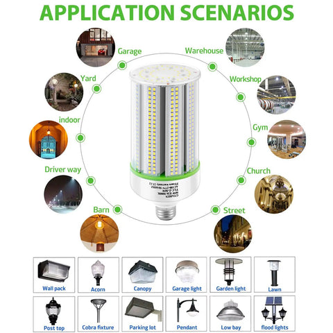 2 Pack 50W LED Corn Bulbs E26 E39 Base 120 277V 5000K Daylight 6500lm Crazy Bright Replaces HID HPS Mercury Vapor CFL Metal Halide