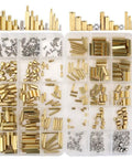 360 Piece M2 M3 M4 Brass Spacer Standoff Kit With Male And Female Nuts for DIY projects and electronics in storage box