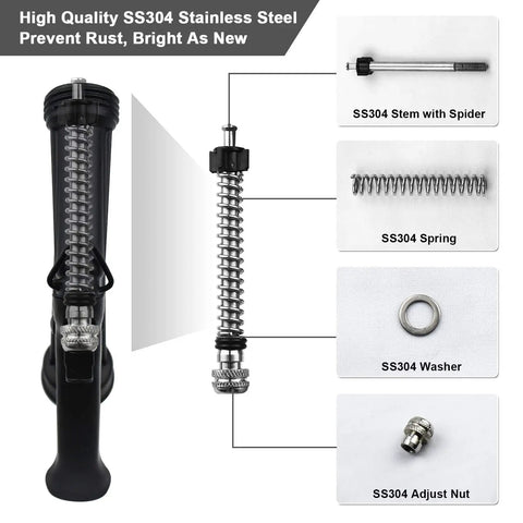 2 Pack Full Size Pistol Grip Hose Nozzles With Adjustable Spray For Lawn And Garden, stainless steel components detail