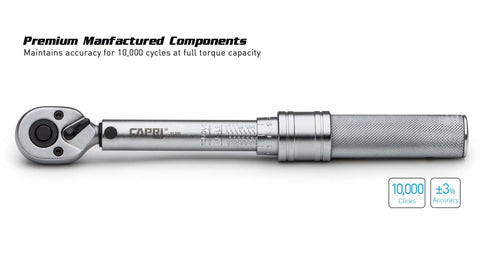 Industrial Torque Wrench 30 to 150 in-lbs, One Quarter Inch Drive, Matte Chrome Finish, knurled handle, 10,000 cycles accuracy