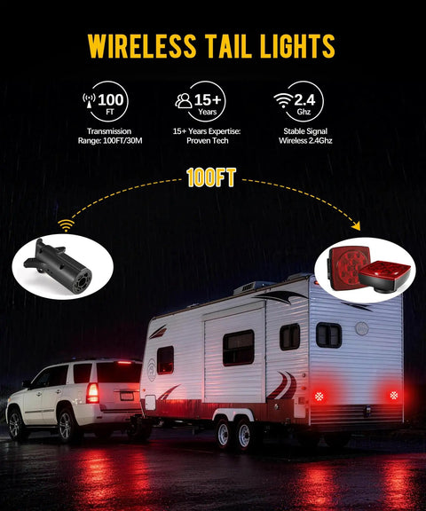 Wireless Magnetic LED Trailer Lights Kit With 7 Pin Plug Rechargeable 12 To 24V Cordless Portable Square Tail Lights for RV