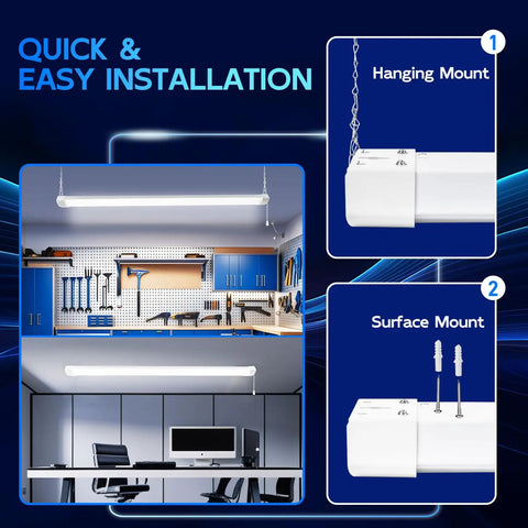 Installed 4Ft LED Shop Light Linkable 120W 13000 Lumens 5000K Daylight White Utility Light With Power Cord And Pull Chain ETL Certified