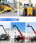 Top Shelf Heavy Duty Telehandler And Telescopic Forklift Built As A 4WD Off Road Workhorse with various attachments showcased.