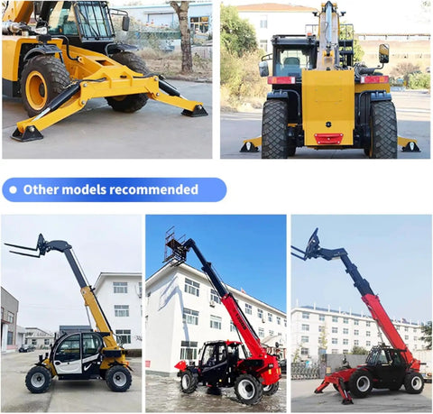 Top Shelf Heavy Duty Telehandler And Telescopic Forklift Built As A 4WD Off Road Workhorse with various attachments showcased.