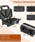 3 In 1 Sandwich Maker Waffle Maker With Removable Plates And Panini Press dimensions diagram showing plates and measurements