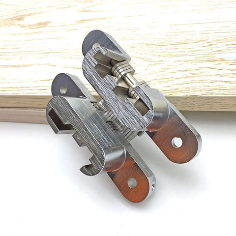 Stainless Steel Hidden Door Hinge Set, 2 Pieces, 180 Degree Concealed Folding Hinge for Cabinets, Gates, Cupboards, and Home Hardware.