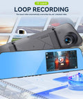 4.5 Inch Mirror Dash Cam With Front And Rear Cameras 1080P Display Dual Lens Loop Recording feature shown