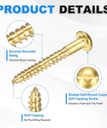 Brass Round Head Wood Screws M3 X 25mm Slotted Self-Tapping, 60 Pcs, with knurled shoulder, shown in detail