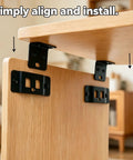 Heavy Duty Quick Fit Furniture Joint Brackets Set 4/8/16/32 Pcs, Rustproof Stainless Steel Removable L Shape Fasteners shown on furniture.