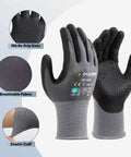 Durable Work Gloves For Men And Women Gray Nylon With MicroFoam Nitrile Coating 6 Pairs Pack Anti Slip Palm Dots For Extra Grip