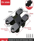 Invisible Cabinet Hinges 2 Pack 180 Degree Cross Hinges for Kitchen Cabinets Zinc Alloy Concealed Door Hinge Set, dimensions labeled.