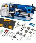9 Inch Mini Metal Lathe Benchtop Machine With 1100 Watt Variable Speed Up To 3000 Rpm Heavy Duty Cast Iron Body and tools.
