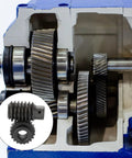 uxcell 1045 steel worm gear set in blue gearbox; 20T, 1.25 module, 1:20 reduction, 12mm bore, 28mm OD