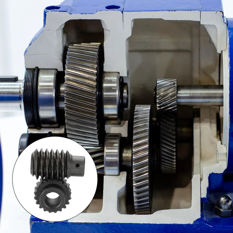 uxcell 1045 steel worm gear set in blue gearbox; 20T, 1.25 module, 1:20 reduction, 12mm bore, 28mm OD