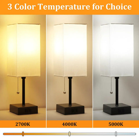 Image showcasing 3 color temperatures 2700K, 4000K, 5000K for Set Of 2 Minimalist Table Lamps With AC Outlets For Bedroom.