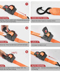 Kickass Grip Retractable Tie Down Straps With Smooth Butter Rewind For Zero Slap Back Mess One Inch By Ten Foot operations guide.