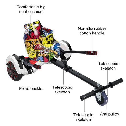 Hoverboard Go Kart Kit Seat Attachment with Adjustable Frame and 360 Degree Drifting Wheel for Universal Self Balancing Scooters