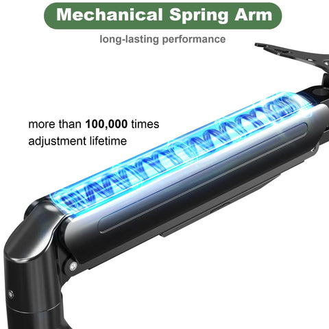 Mechanical spring arm of Heavy Duty Single Monitor Mount Arm for 17 to 32 inch flat or curved screens showing durability.