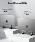 Vertical Laptop Stand For Desk, Aluminum Holder, Space Saving Mount holding MacBook Air 13.6 inch and Dell 15.6 inch laptops