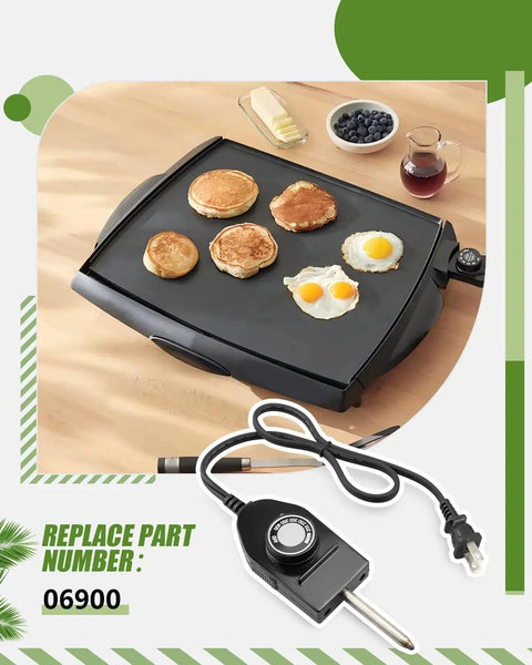 Electric skillet with thermostat cord, plug and play probe temperature control thermostat cord replacement part for electric skillets griddles frypans fits Presto models