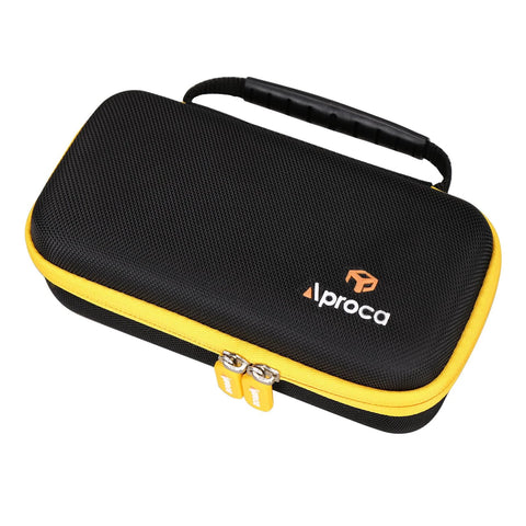 Aproca black storage case for Fluke infrared thermometers (62 Max/62 Max+/64 Max/59 Max+); yellow zipper.