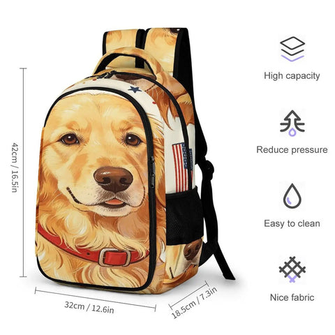 Dope Unisex Printed Backpack With Dog Beside Flag Design, large capacity school and travel bag with dimensions 12.6 x 7.3 x 16.5 in