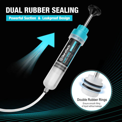 200Cc Fluid Extractor For Cars With Long Extension Tubes And Anti Drip Connector, showing dual rubber sealing for leakproof use