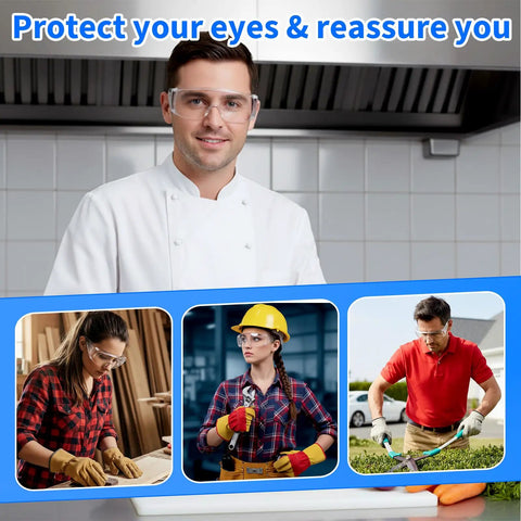 Shop Grade 3 Pack Clear Safety Glasses Heavy Duty Wraparound Protective Eyewear With Premium Polycarbonate Shields worn by workers.