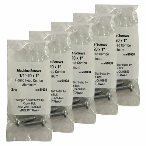 Kickstart Your Garage Projects With These Slick Aluminum Machine Screws Featherweight Aircraft Grade Hardware Grips Tight For Auto Repair And DIY Builds Without Adding Unnecessary Weight To Daily Haul: 1/4"-20 x 1" aluminum round head combo screws in packaging.