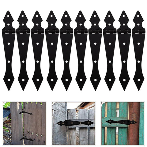 Beefy Heavy Duty Iron Gate Hinge Set, 10 piece for fences and garden gates, black weatherproof decorative hinges