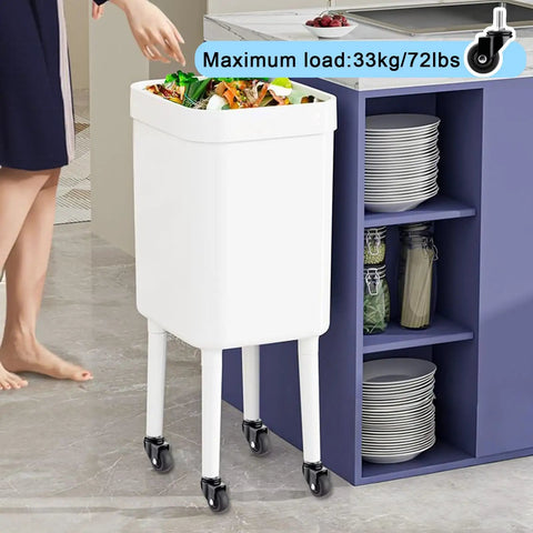 1 Inch Swivel Caster Wheels Set Of 4 With M6 Threaded Rods Provide A Heckin Sweet Ride For Any Furniture Or Tool Cart Featuring Rock Solid Polyurethane Tires on a white waste bin with 33kg capacity.