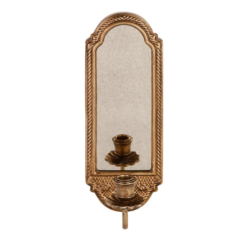 Vintage Gold Wall Mounted Candle Sconce With Mirrored Backplate And Floral 3D Woven Texture For Bathroom Or Living Room, single candle holder with antique design.