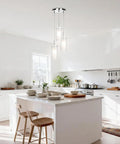 Modern Chrome Pendant Light With Clear Glass Cylinder And Frosted Inner Shade, 1 Light Hanging Fixture in white kitchen