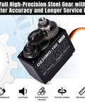 Waterproof 35Kg Beefy Torque RC Steering Servo with full metal gear, image shows steel gear internal view and specifications