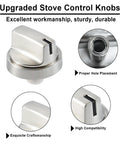 5 Pack Beefed Up Gas Stove Knobs Replacement For JGP3030SL1SS JGP3030SL2SS Cooktop Knobs Two By One Point Eight Inch Size With AP6301265 4585904 PS12296155 EAP12296155 Fits Range showing metal finish and hole placement