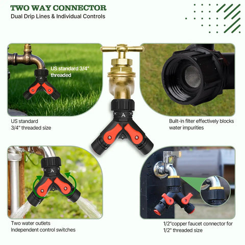 Image of two-way connector from 230-Foot All-In-One Drip Irrigation Kit With One Half Inch And One Quarter Inch Quick Connect Tubing.