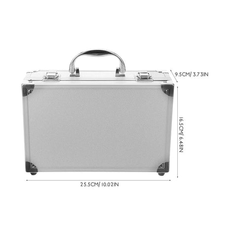 Badass Silver Aluminum Alloy Toolbox Organizer With Ergonomic Carry Handle Heavy Duty Portable Metal Case dimensions displayed.