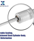 Heavy Duty Pair Of Four Inch Five Pound Gas Spring Lift Supports With Solid Carbon Steel Build close-up view of thickened steel cylinder.