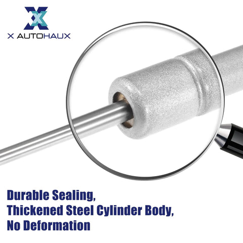 Heavy Duty Pair Of Four Inch Five Pound Gas Spring Lift Supports With Solid Carbon Steel Build close-up view of thickened steel cylinder.