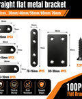 Heavy Duty 100 Piece Stainless Steel Flat Plate Straight Brackets 36mm To 76mm in five sizes for furniture reinforcement.