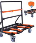 Super Heavy Duty Folding Panel Dolly And Glass Drywall Transport Cart with padded surface and secure strap, showcasing its steel frame and wheels.