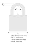 Diagram of Granit Alloy Steel Padlock With 2 Inch Shackle, Keyed Alike, High Security Disc Cylinder. Measurements indicated in inches.