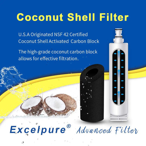 Premium Refrigerator Water Filter Replacement 0.5 Micron Coconut Activated Charcoal For Whirlpool EDR5RXD1 3 Pack