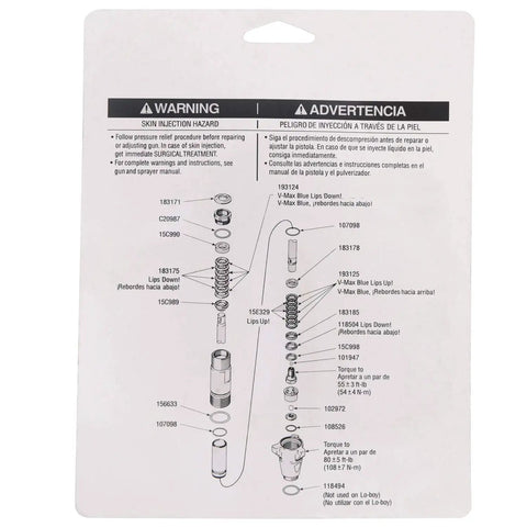 Diagram on packaging of Pump Repair Kit 248213 For UltraMax II Airless Paint Sprayer 1095 1595 5900 10000 Aftermarket With All Seals
