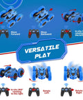2.4GHz RC Car With 360 Degree Double Sided Flips 4WD Off Road Dope Stunt Truck for Kids aged 6 to 12, showing versatile play options.