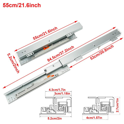 Heavy Duty Undermount Drawer Slides With Soft Close Full Extension Hidden Bottom Mount Installation dimensions diagram