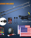 Package contents of 2 Pack 3Ft Spiral RGB LED Whip Lights With RF Remote 360 Degree Chasing Color 12 Color Modes for off-road vehicles