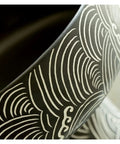 Close-up view of the intricate patterns on the Hella Smooth Floor Standing Ceramic Vessel Sink with Top Shelf.