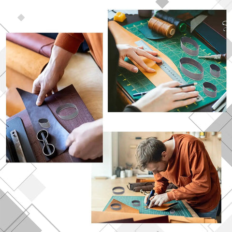 Elliptical Leather Punch Tool Set With Cutting Dies For Hole Punching High Carbon Steel DIY Leather Craft Kit in use