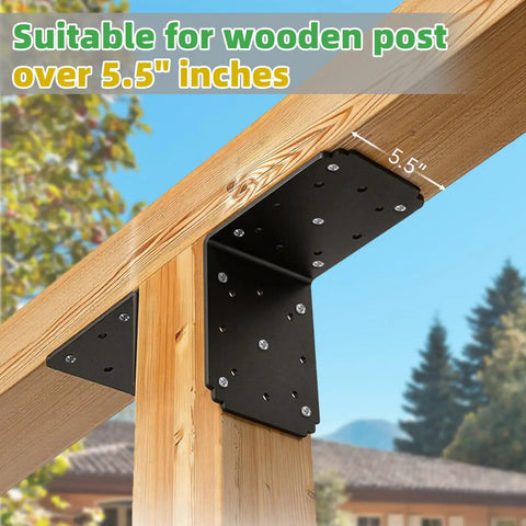 Heavy Duty L Bracket 6x6x5 90 Degree Pergola Bracket With Black Rustproof Coating For Carbon Steel installed on wood post